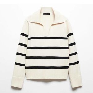 ONLY Women's Split Neck V-Neck Collar Sweater in Cream and Black